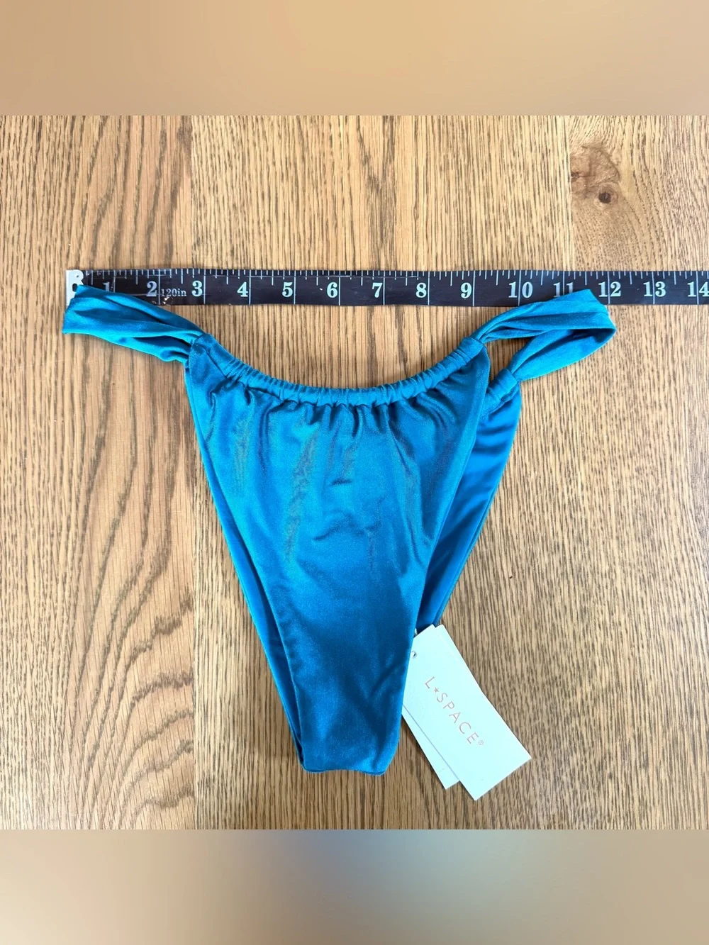 L*Space Jayce Bikini Bottom Bitsy Teal Ruched String Size M